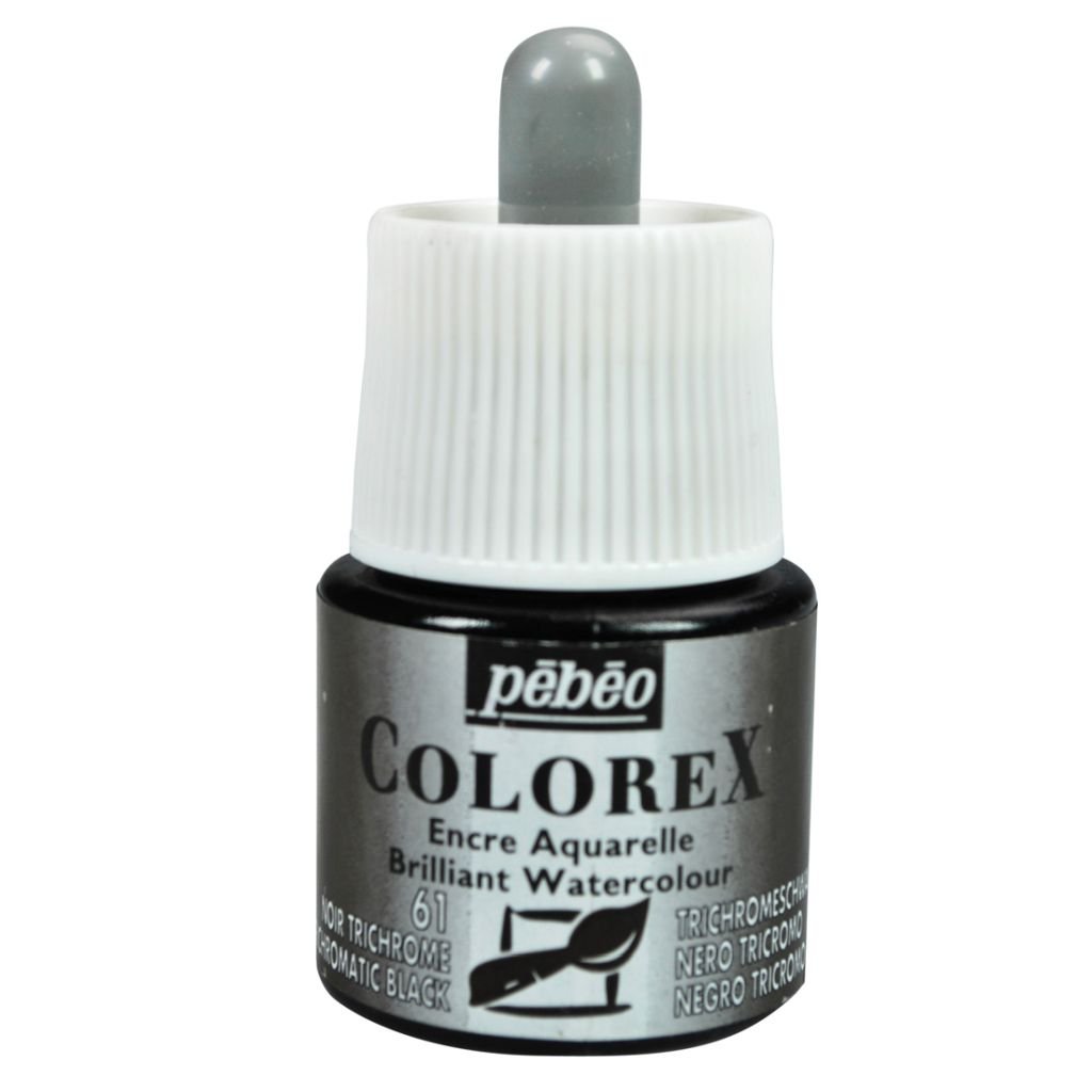 Pebeo Colorex Watercolour Inks - Bottle of 45 ML - Trichromatic Black (061)