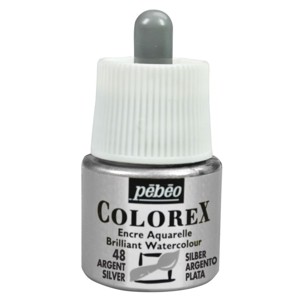 Pebeo Colorex Watercolour Inks - Bottle of 45 ML - Silver (048)