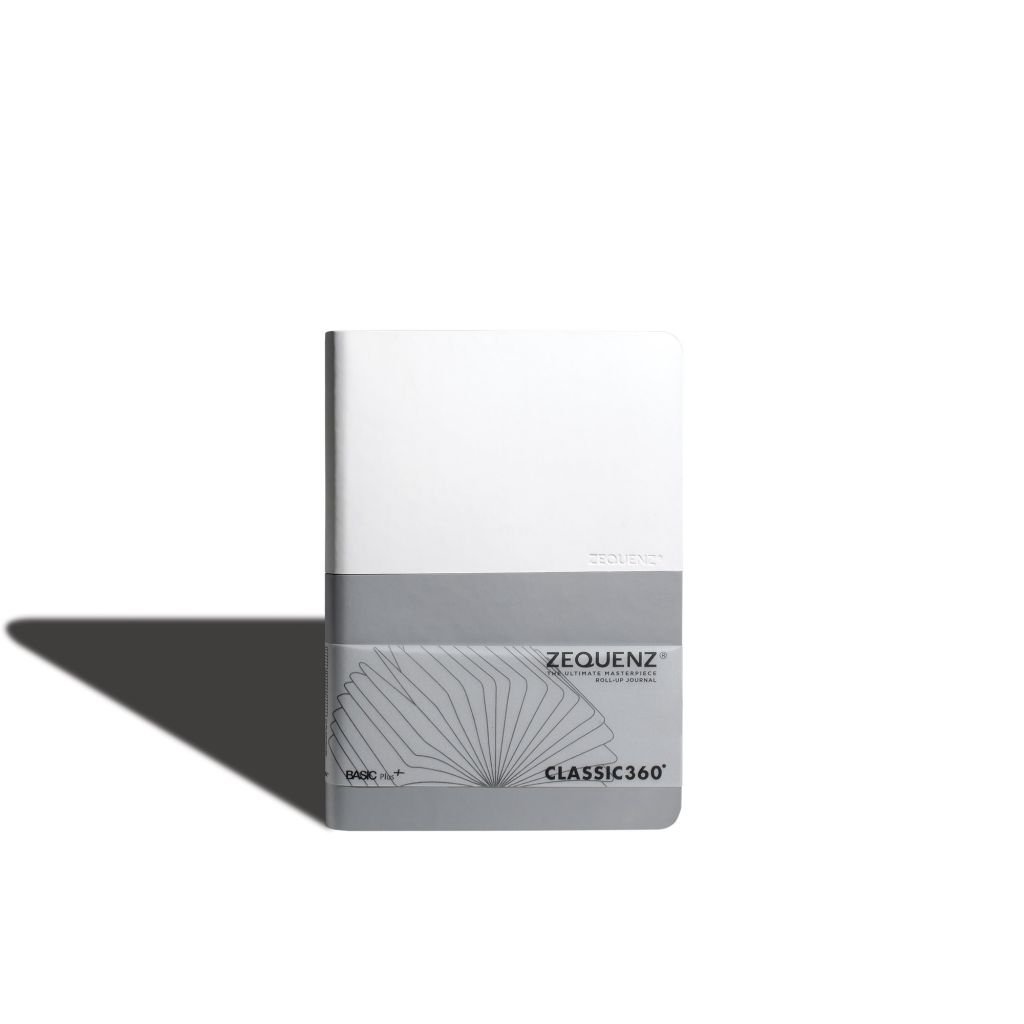Zequenz Classic 360 - Basic+ Collection - Hard-Bound Soft White-Silver Cover - Blank + Squared Grid A5 (14.5 x 21 cm) - White Premium Paper - 70 GSM - Notebook of 200 Sheets