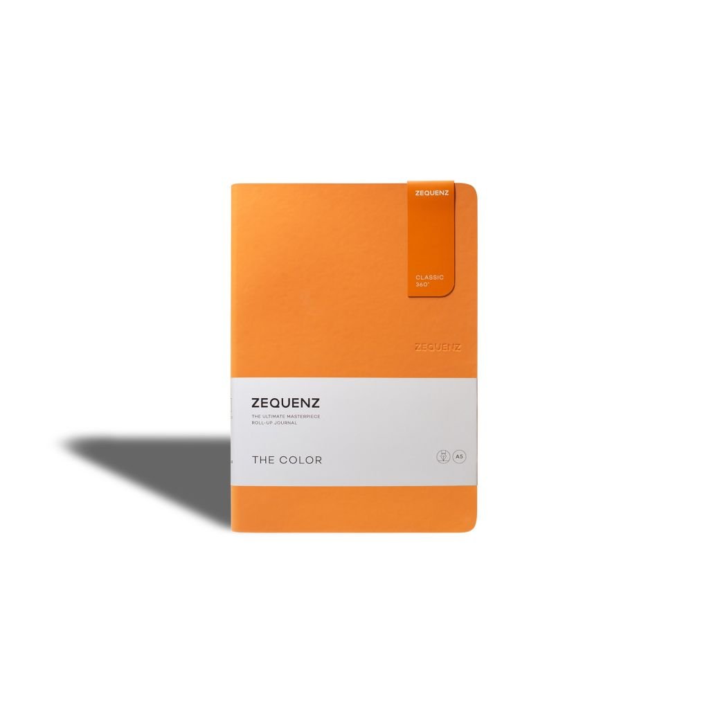 Zequenz Classic 360 - The Color Collection - Flexible Roll-Up Journal Apricot Cover - Squared A5 (14.5 x 21 cm) - Cream Coloured Paper - 80 GSM - Notebook of 100 Sheets