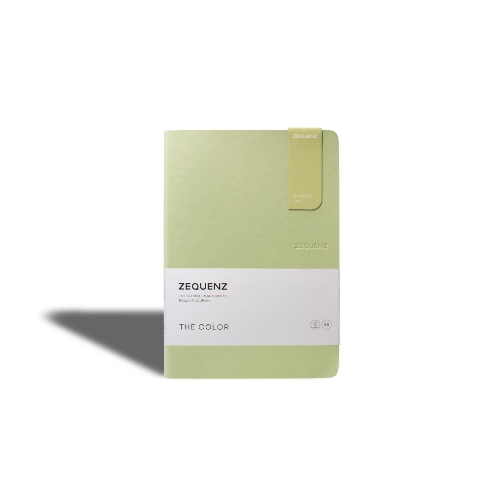 Zequenz Classic 360 - The Color Collection - Flexible Roll-Up Journal Olive Cover - Blank A5 (14.5 x 21 cm) - Cream Coloured Paper - 80 GSM - Notebook of 100 Sheets