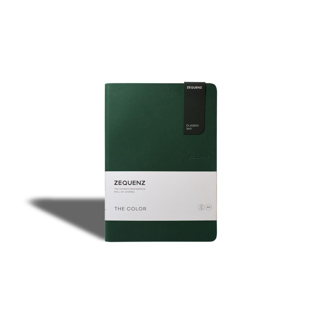 Zequenz Classic 360 - The Color Collection - Flexible Roll-Up Journal Emerald Cover - Squared A5 (14.5 x 21 cm) - Cream Coloured Paper - 80 GSM - Notebook of 100 Sheets
