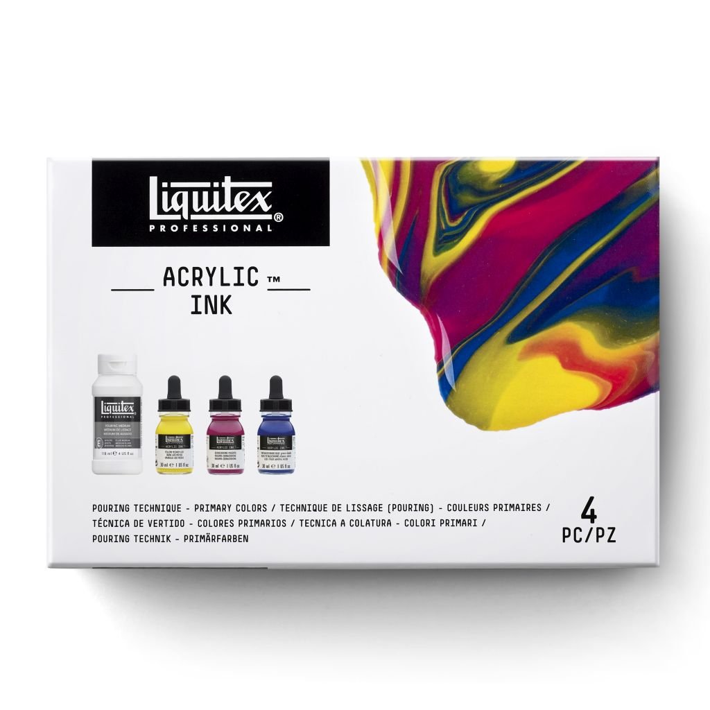 Liquitex Professional Acrylic Ink Primary Colour Set of 3 x 30 ML + Pouring Medium