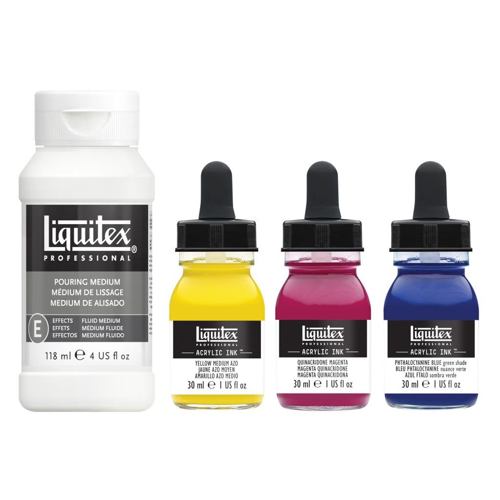 Liquitex Professional Acrylic Ink Primary Colour Set of 3 x 30 ML + Pouring Medium