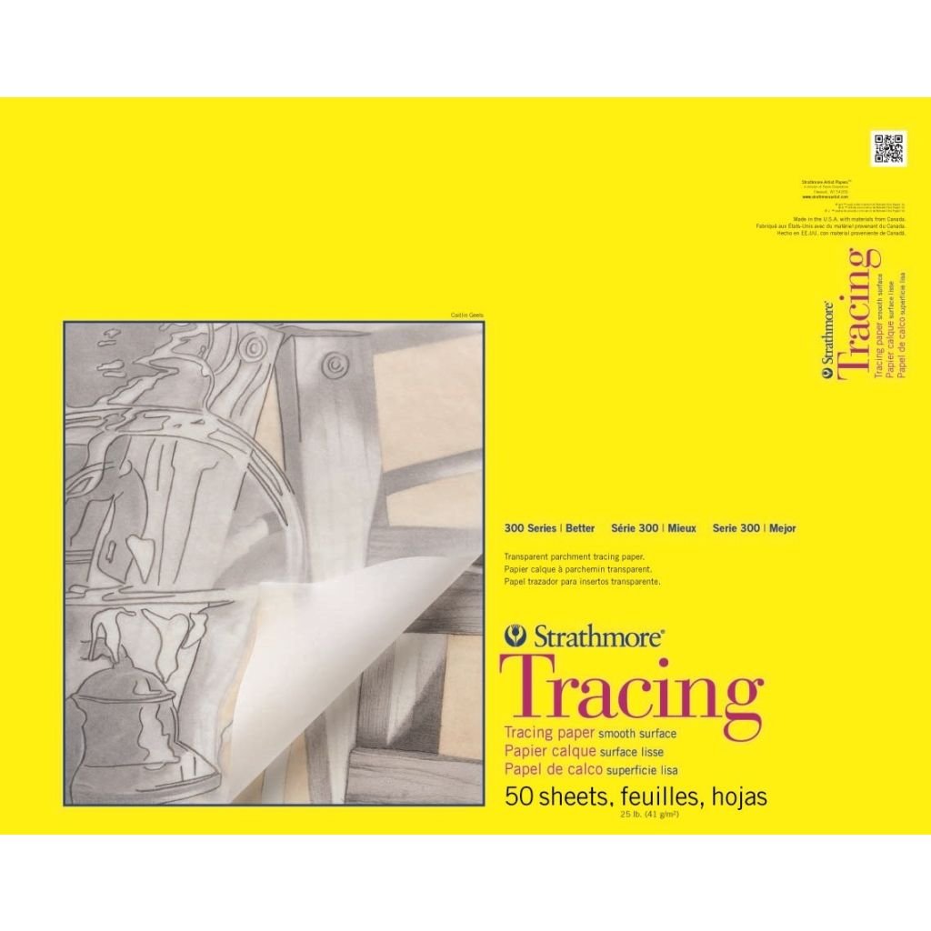 Strathmore 300 Series Tracing Pad 14''x17'' Transparent White Smooth 41 GSM Paper, Short-Side Tape Bound Pad of 50 Sheets