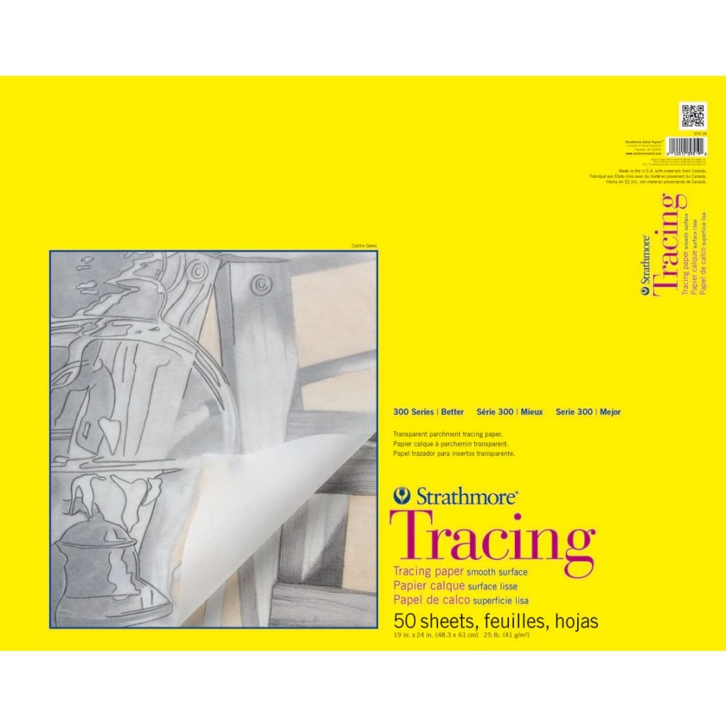 Strathmore 300 Series Tracing Pad 19''x24'' Transparent White Smooth 41 GSM Paper, Short-Side Tape Bound Pad of 50 Sheets