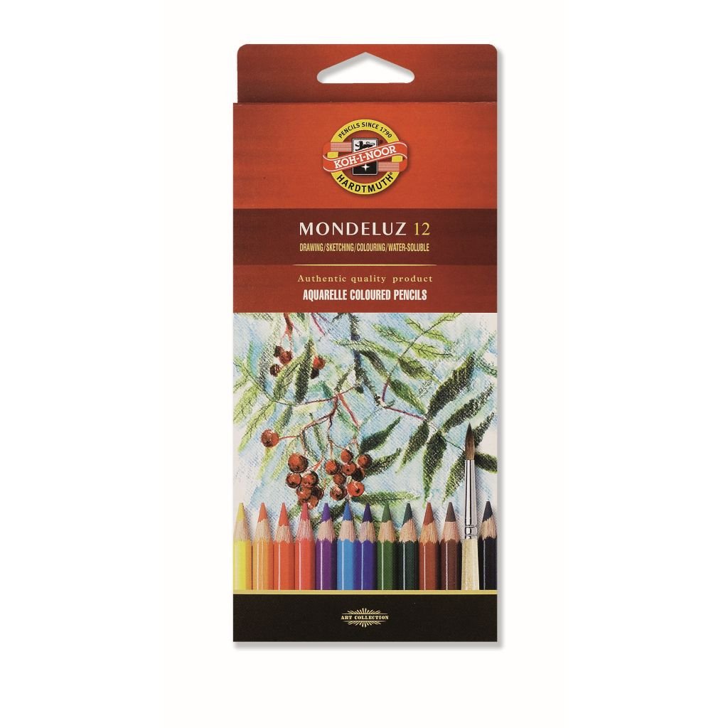 Koh-I-Noor Mondeluz Artist's Water Soluble Coloured Pencils - Assorted - Set of 12 in Card Box