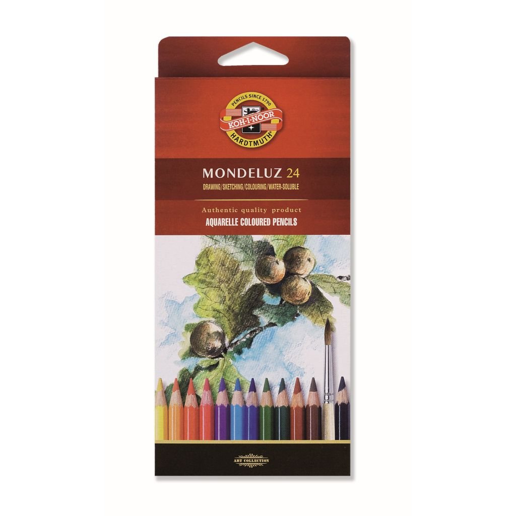 Koh-I-Noor Mondeluz Artist's Water Soluble Coloured Pencils - Assorted - Set of 24 in Card Box