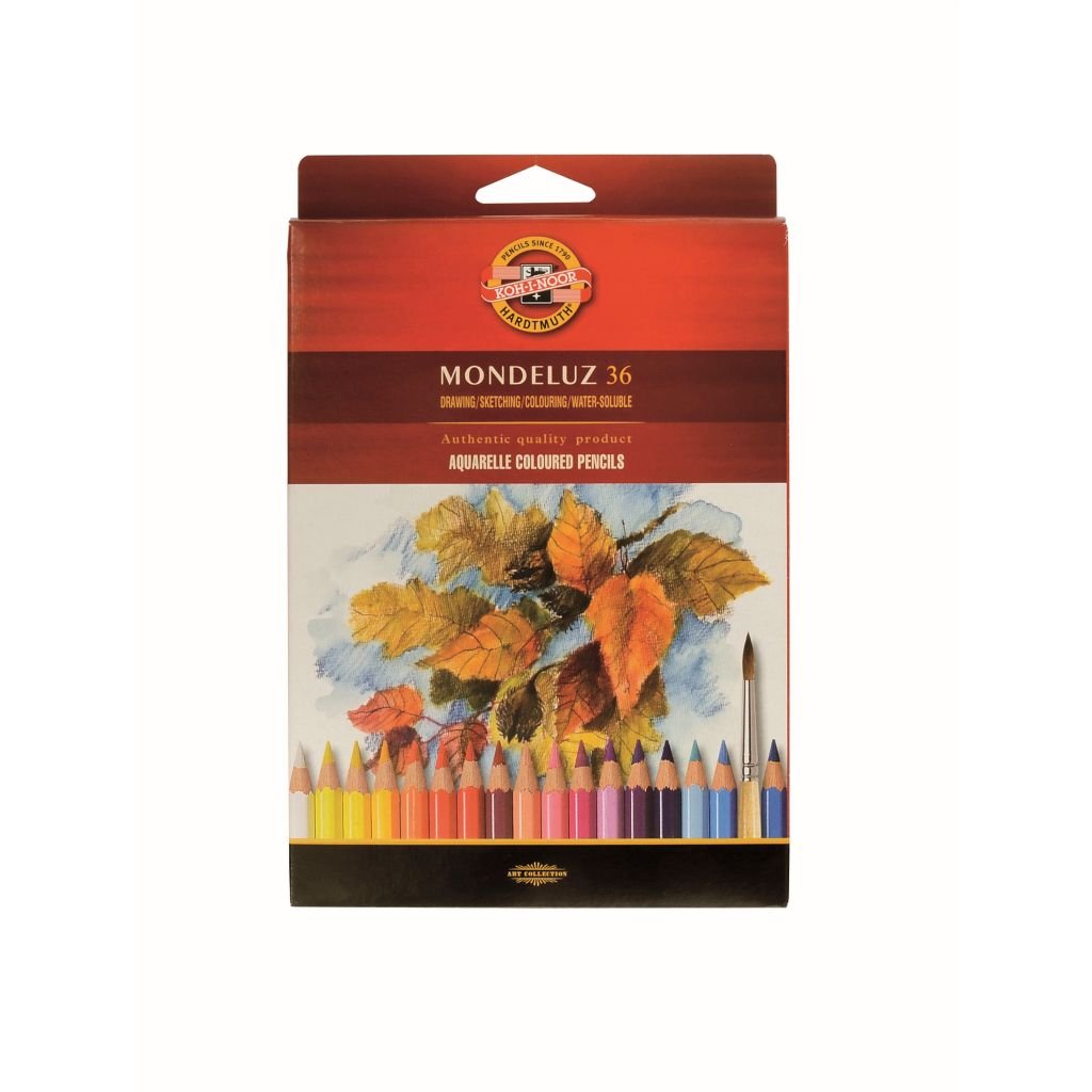 Koh-I-Noor Mondeluz Artist's Water Soluble Coloured Pencils - Assorted - Set of 36 in Card Box