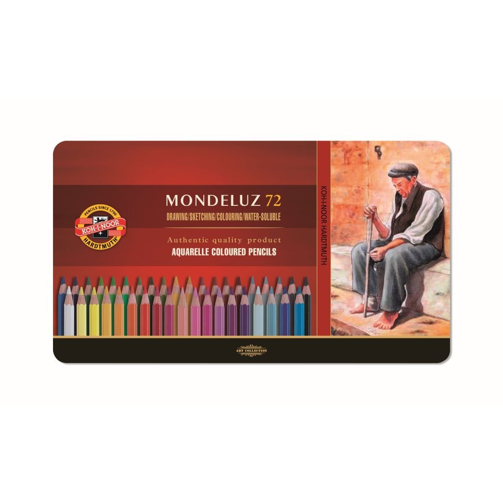 Koh-I-Noor Mondeluz Artist's Water Soluble Coloured Pencils - Assorted - Set of 72 in Tin Box