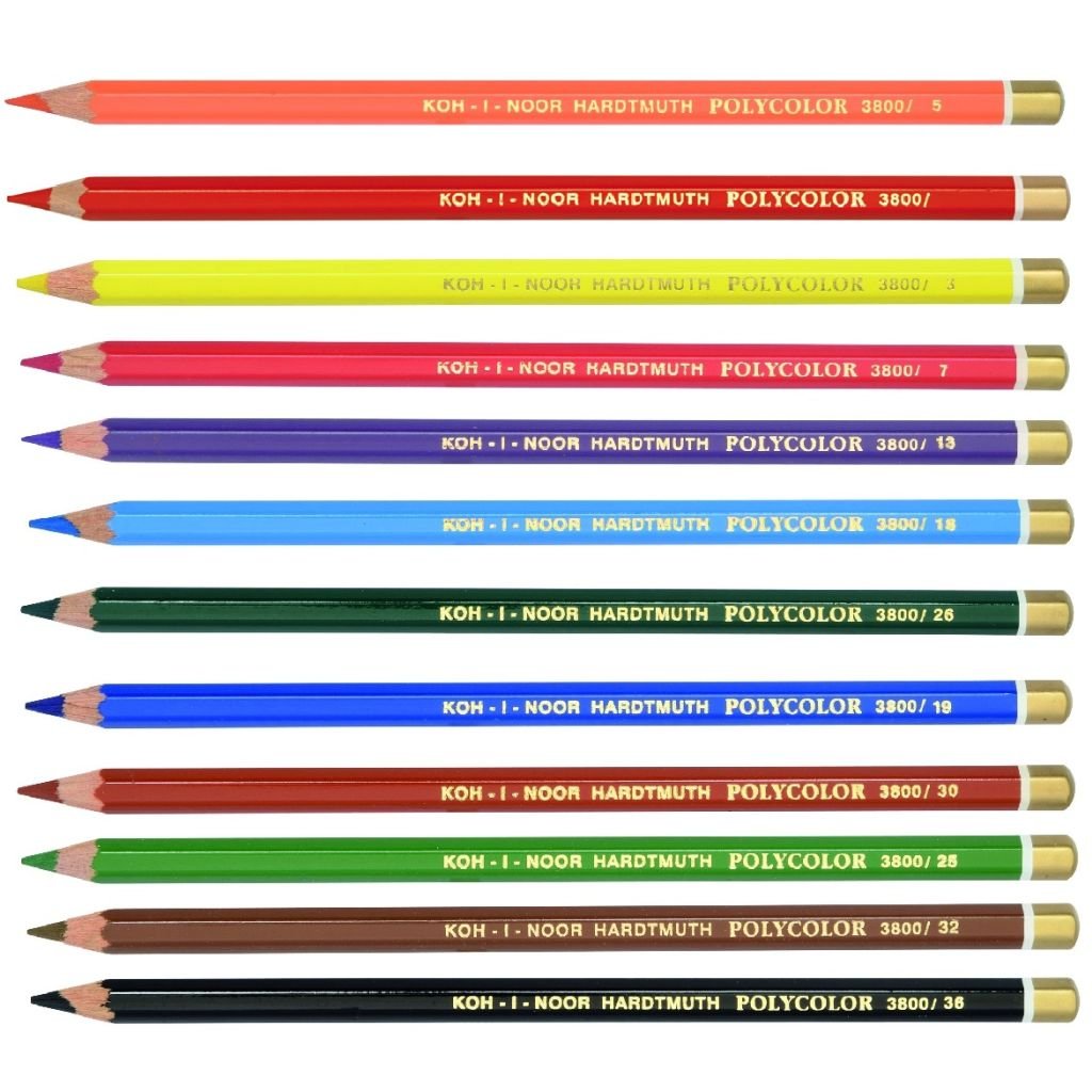 Koh-I-Noor Polycolor Artist's Coloured Pencils - Assorted - Set of 12 in Tin Box
