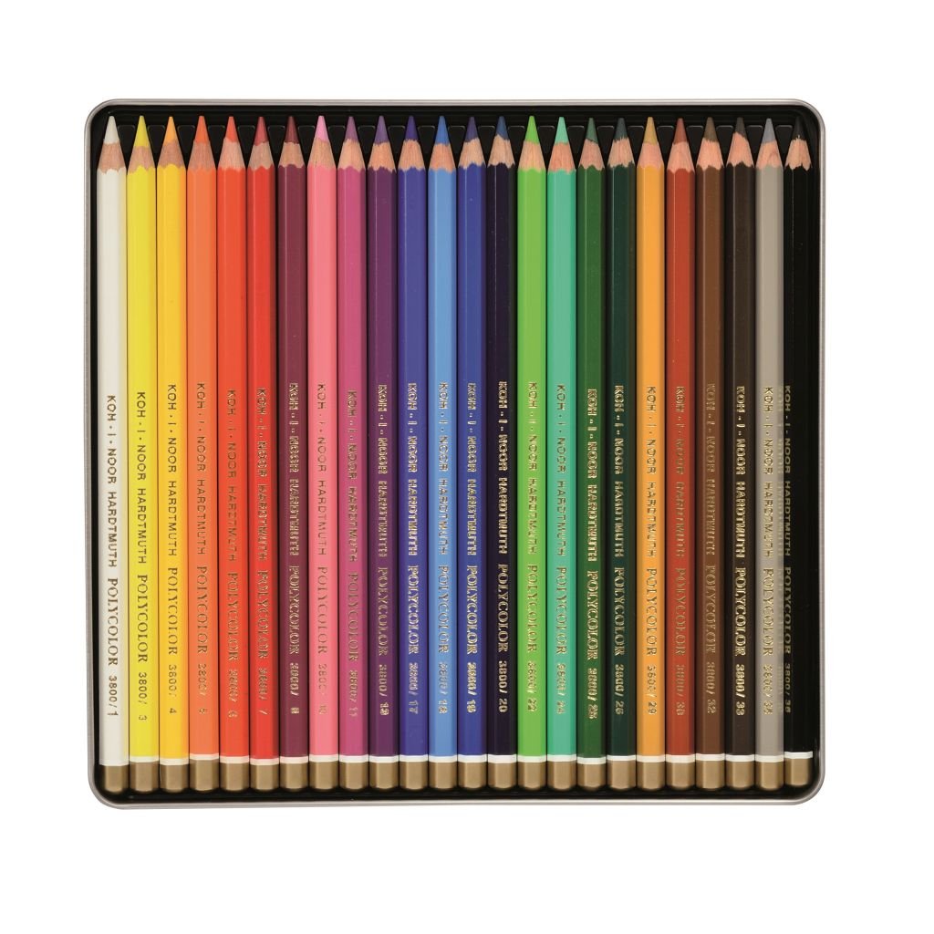 Koh-I-Noor Polycolor Artist's Coloured Pencils - Assorted - Set of 24 in Tin Box