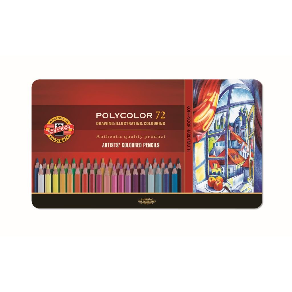 Koh-I-Noor Polycolor Artist's Coloured Pencils - Assorted - Set of 72 in Tin Box