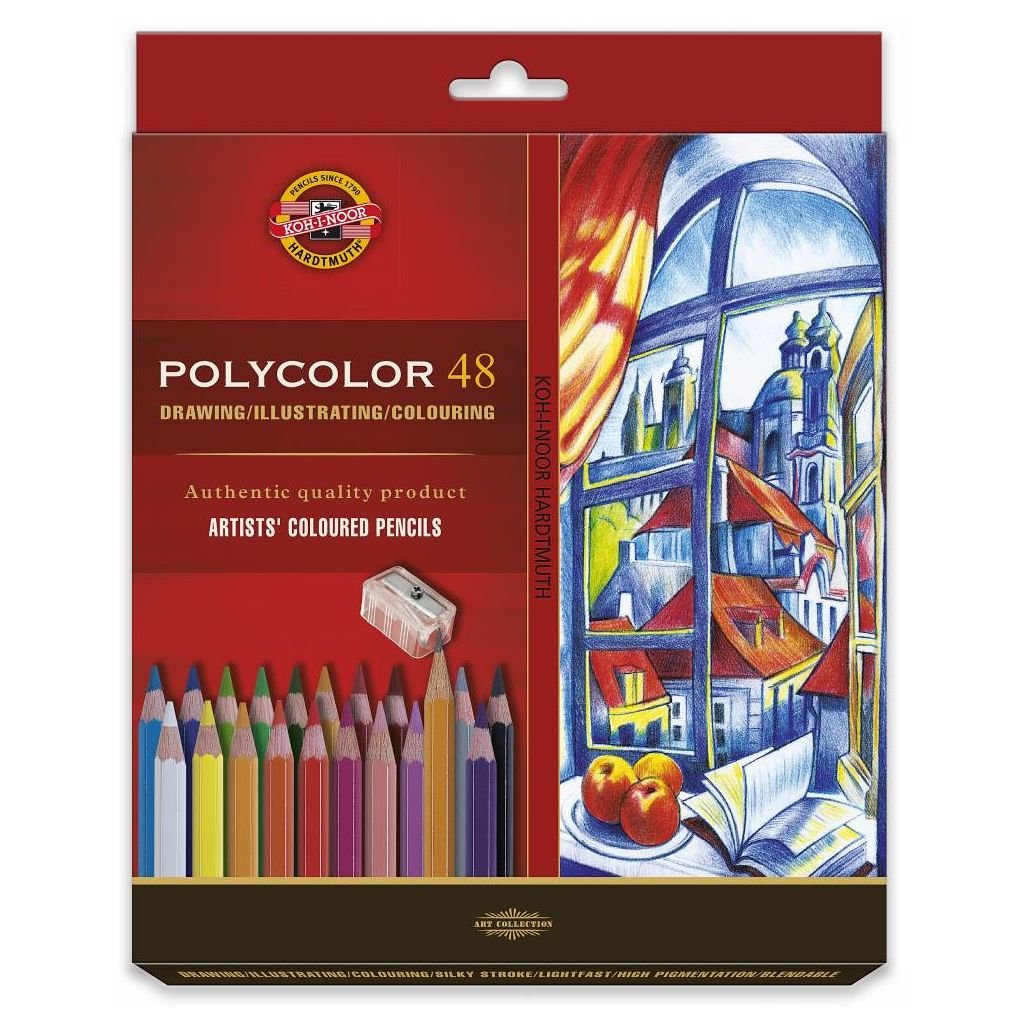 Koh-I-Noor Polycolor Artist's Coloured Pencils - Assorted - Set of 48 In Cardboard Case