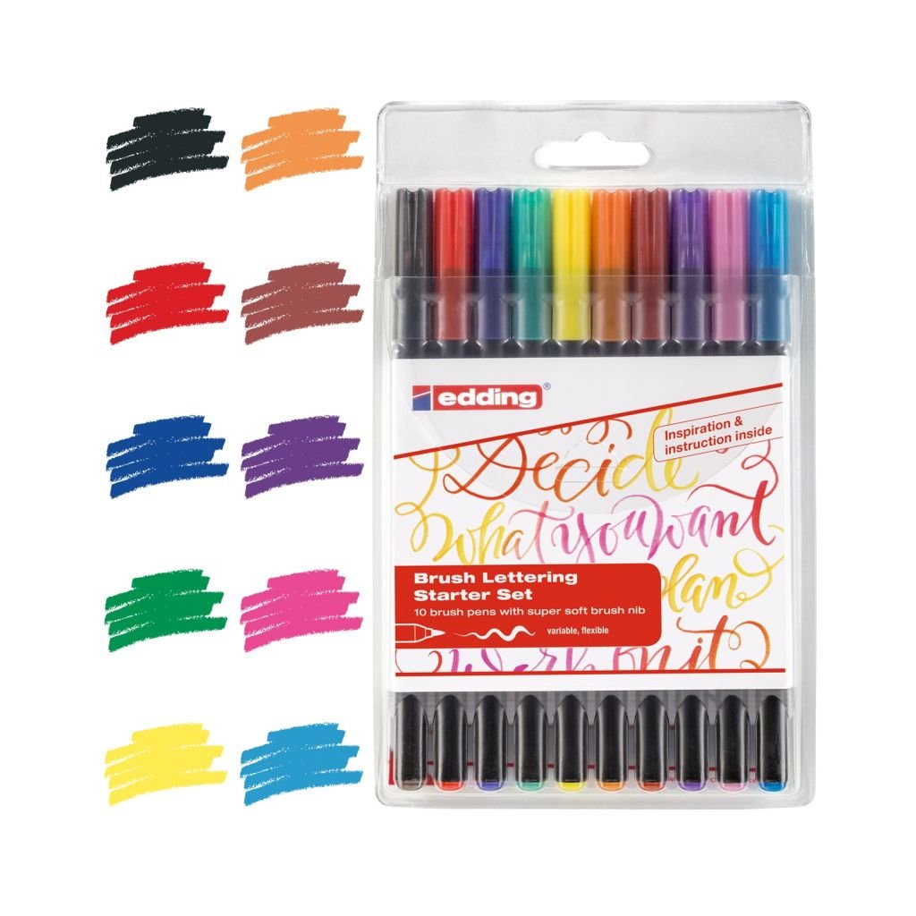 Edding 1340 Fiber Tip Brush Pens - Wallet of 10 Colours