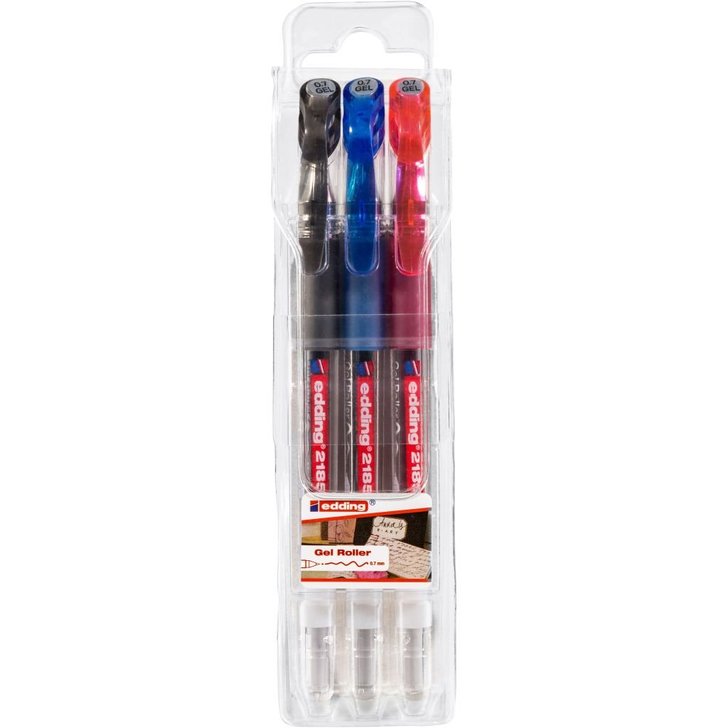 Edding 2185 Gel Ink - Rollerball Pen - 0.7 MM - Set of 3 - Standard Colours