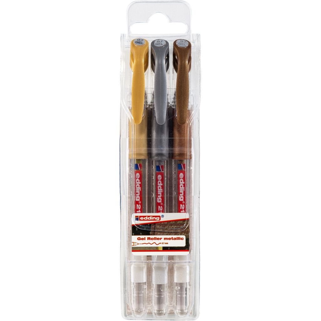 Edding 2185 Gel Ink - Rollerball Pen - 0.7 MM - Set of 3 - Metallic Colours