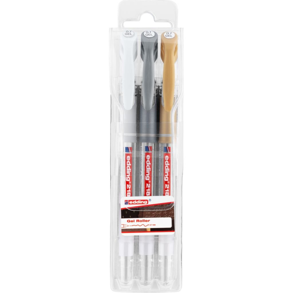 Edding 2185 Gel Ink - Rollerball Pen - 0.7 MM - Blister Pack of Gold & Silver Including White