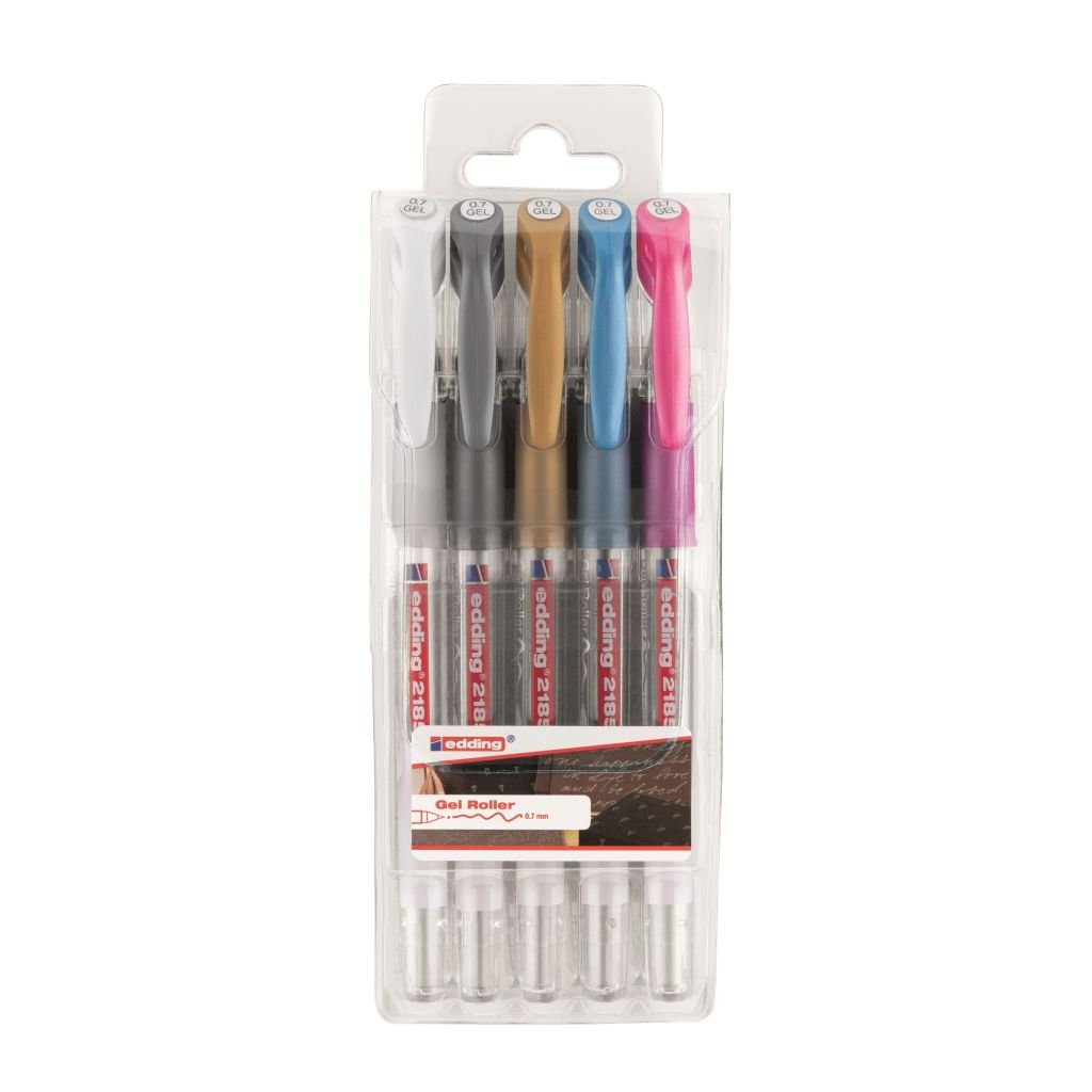 Edding 2185 Gel Ink - Rollerball Pen - 0.7 MM - Set of 7 - Metallic Colours with White