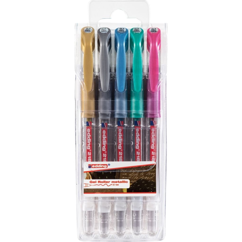 Edding 2185 Gel Ink - Rollerball Pen - 0.7 MM - Set of 5 - Metallic Colours