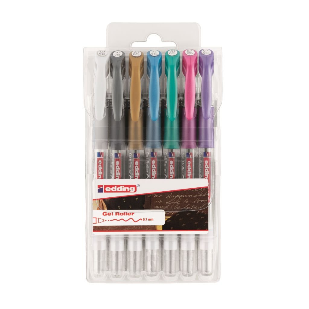 Edding 2185 Gel Ink - Rollerball Pen - 0.7 MM - Set of 5 - Metallic Colours with White