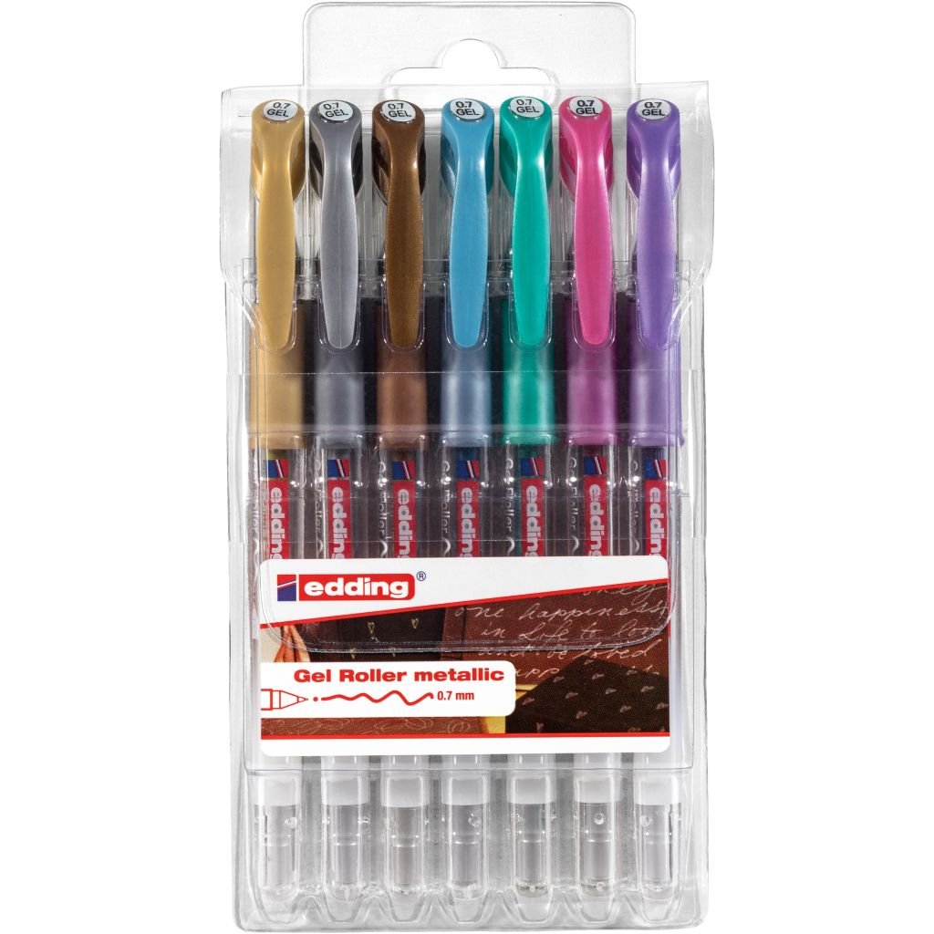 Edding 2185 Gel Ink - Rollerball Pen - 0.7 MM - Set of 7 - Metallic Colours
