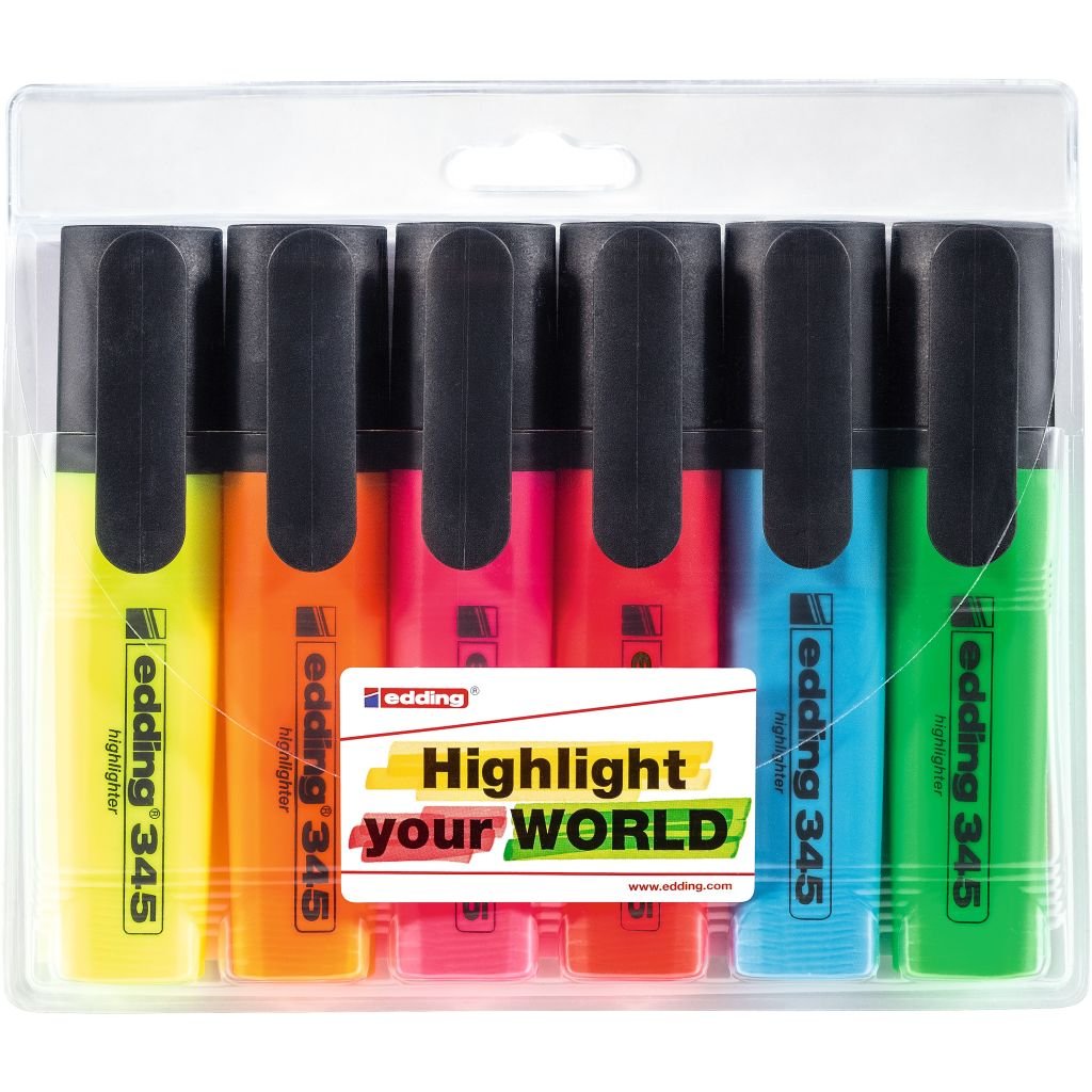 Edding 345 Highlighter Pen - Assorted Set of 6