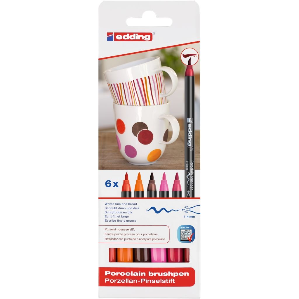 Edding Porcelain Brush Pen (1 - 4 MM) - Set of 6 - Warm Colours