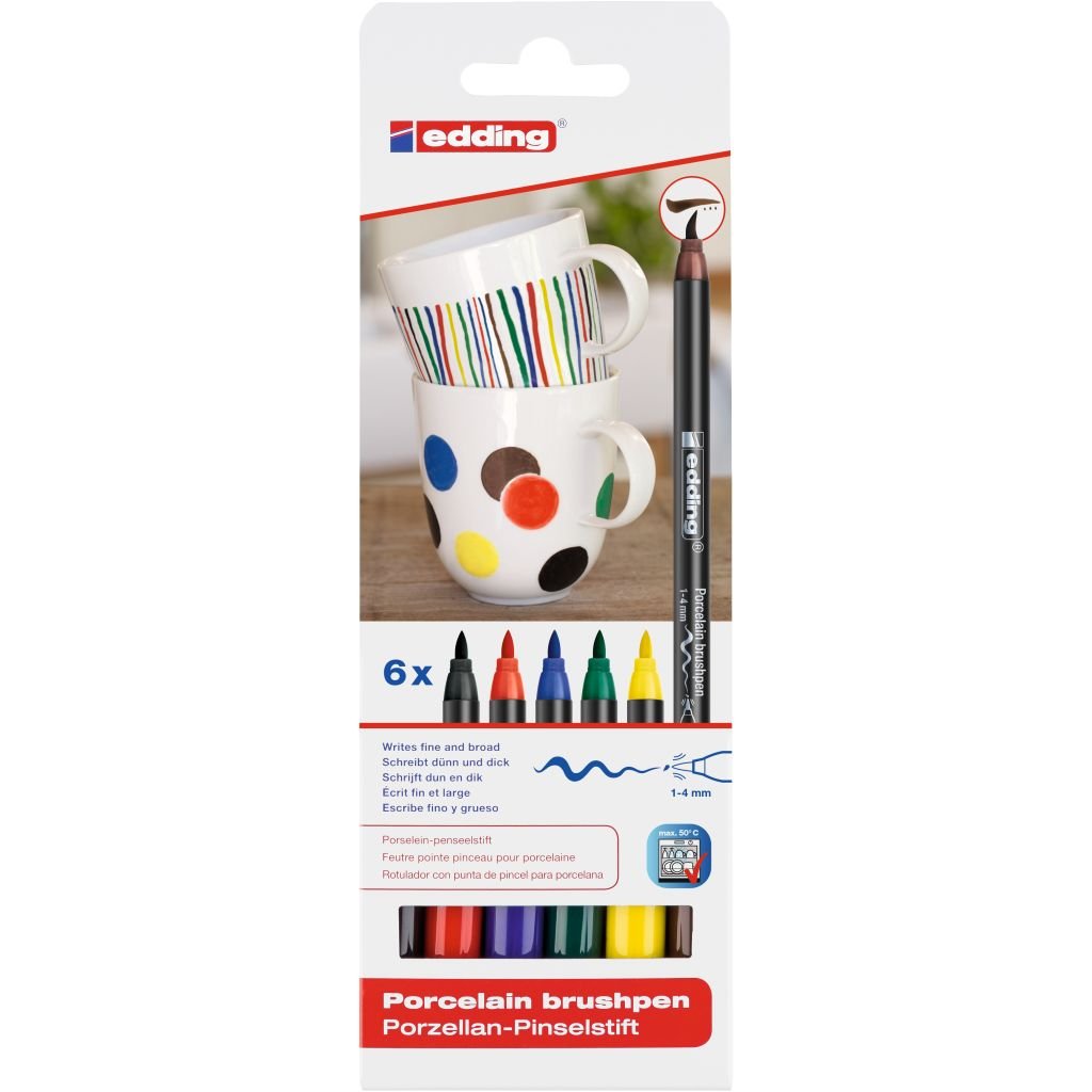Edding Porcelain Brush Pen (1 - 4 MM) - Set of 6 - Family Colours