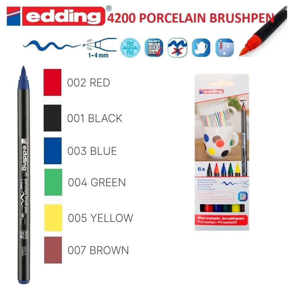 Edding Porcelain Brush Pen (1 - 4 MM) - Set of 6 - Family Colours
