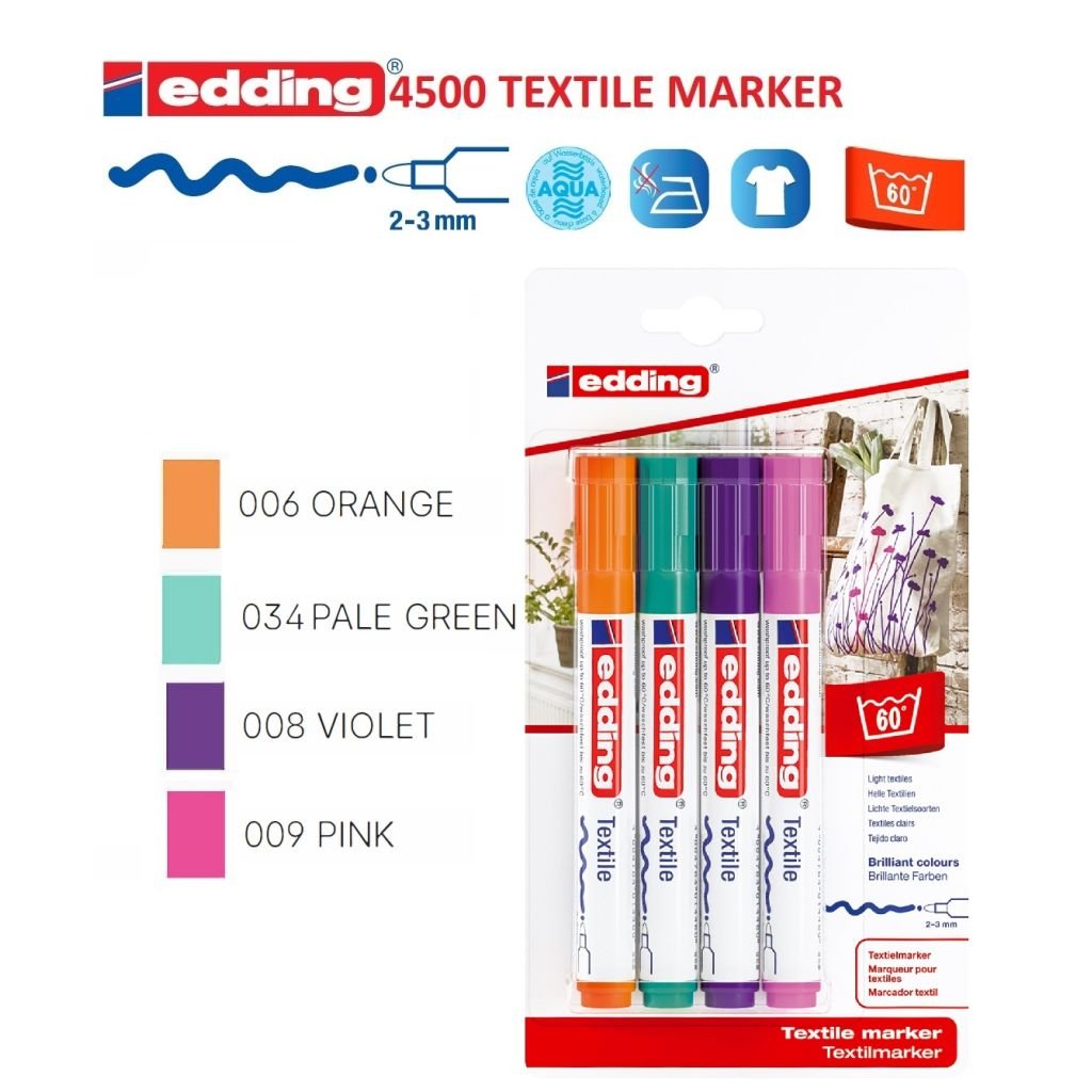 Edding Textile Marker (2 - 3 MM) - Blister of 4 - Fun Colours