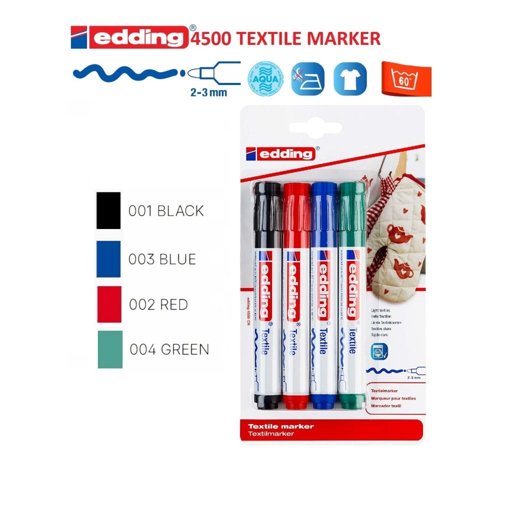 Edding Textile Marker (2 - 3 MM) - Blister of 4 - Basic Colours