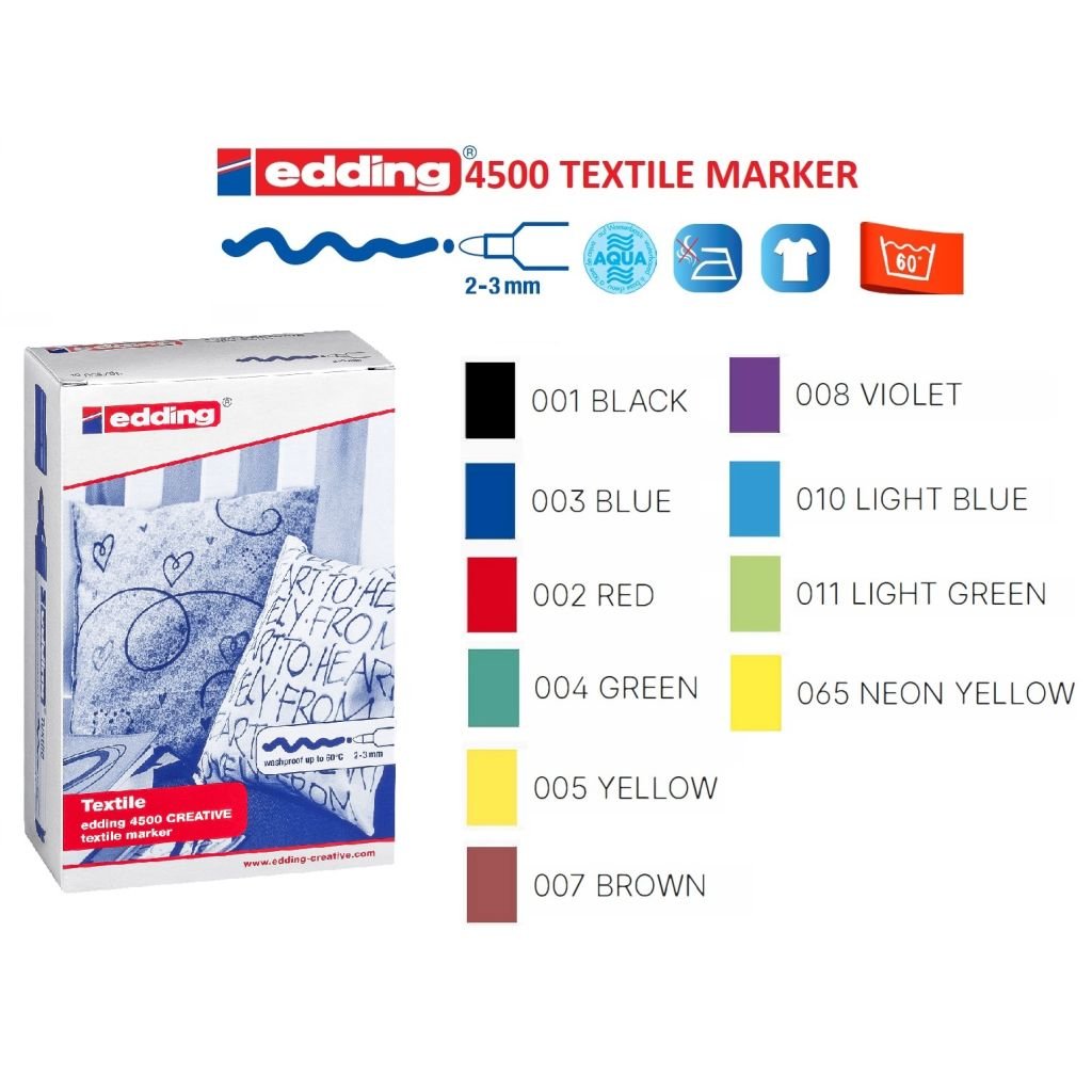 Edding Textile Marker (2 - 3 MM) - Set of 10 - Basic Colours