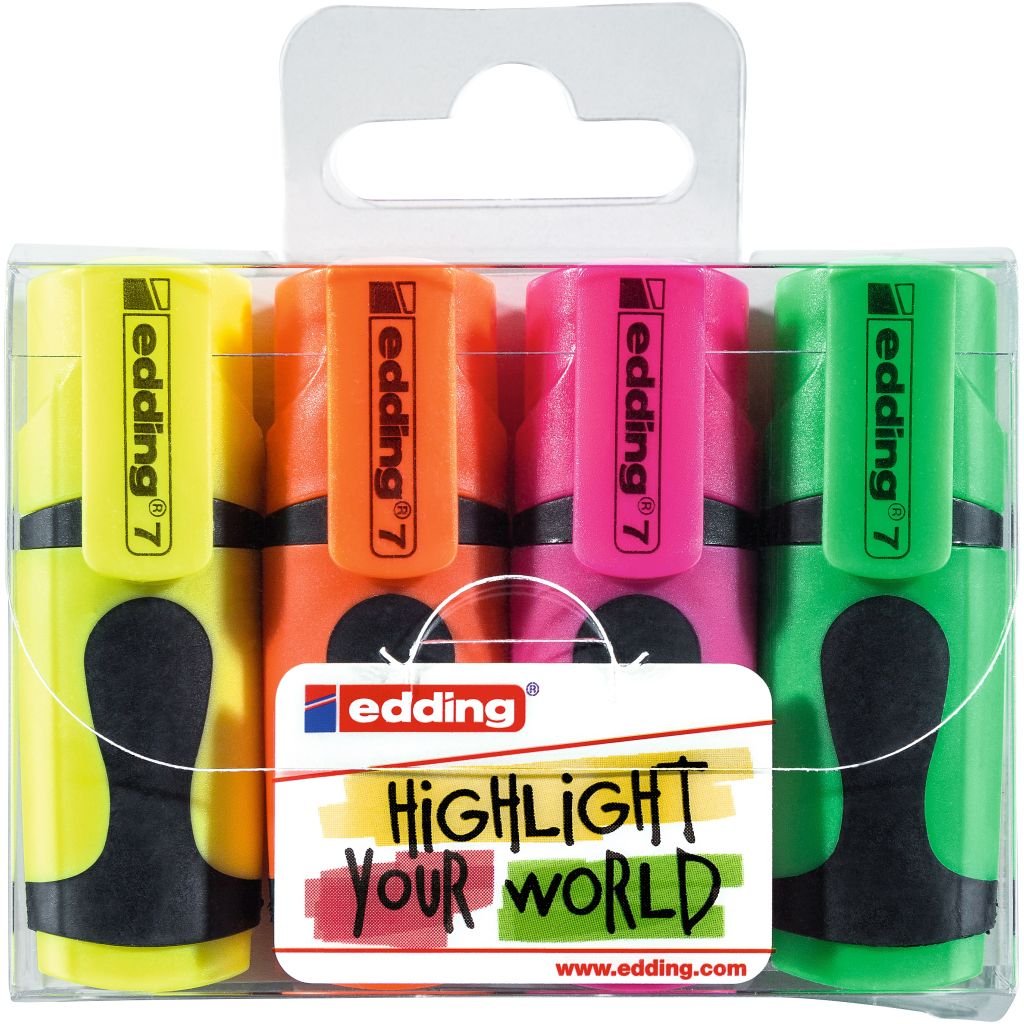 Edding 7 Mini Highlighter Pen - Assorted Set of 4