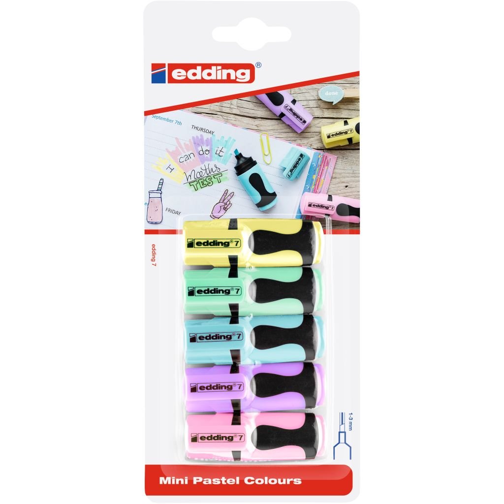 Edding 7 Mini Highlighter Pen - Blister Pack of 5 - Pastel Colours