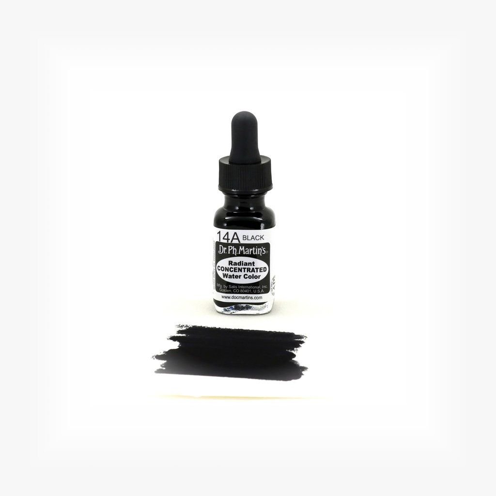 Dr. Ph. Martin's Radiant CONCENTRATED Water Color Paint - 15 ml Bottle - Black (14A)