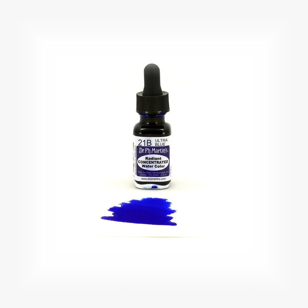Dr. Ph. Martin's Radiant CONCENTRATED Water Color Paint - 15 ml Bottle - Ultra Blue (21B)
