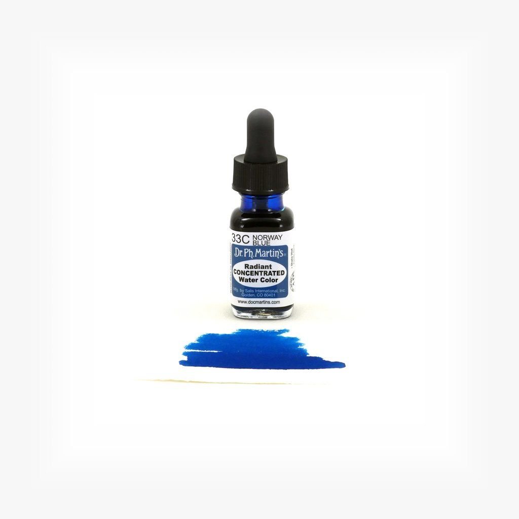 Dr. Ph. Martin's Radiant CONCENTRATED Water Color Paint - 15 ml Bottle - Norway Blue (33C)