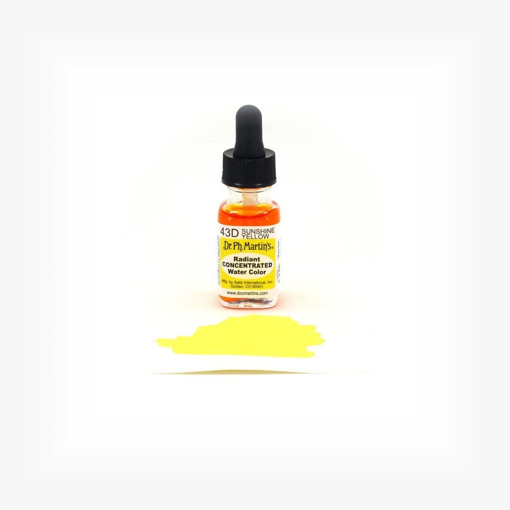 Dr. Ph. Martin's Radiant CONCENTRATED Water Color Paint - 15 ml Bottle - Sunshine Yellow (43D)