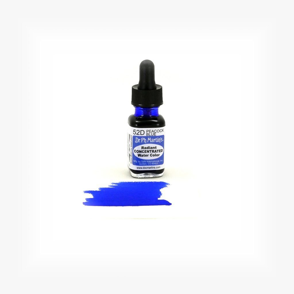 Dr. Ph. Martin's Radiant CONCENTRATED Water Color Paint - 15 ml Bottle - Peacock Blue (52D)