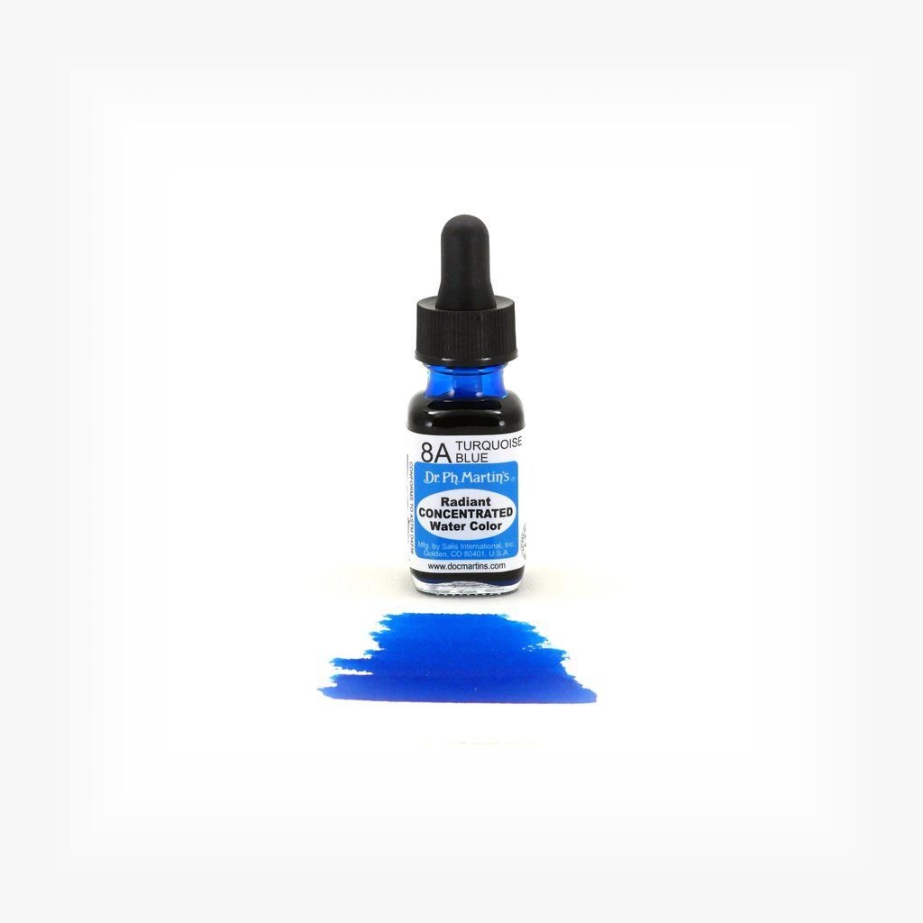Dr. Ph. Martin's Radiant CONCENTRATED Water Color Paint - 15 ml Bottle - Turquoise Blue (8A)