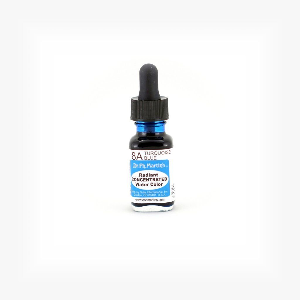 Dr. Ph. Martin's Radiant CONCENTRATED Water Color Paint - 15 ml Bottle - Turquoise Blue (8A)