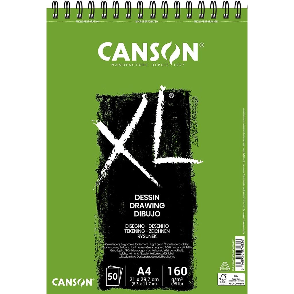 Canson XL Dessin - Drawing & Sketching Paper - 160 GSM A4 (21x 29.7 cm or 8.3 x 11.7'') - Album of 50 Light Grain Sheets