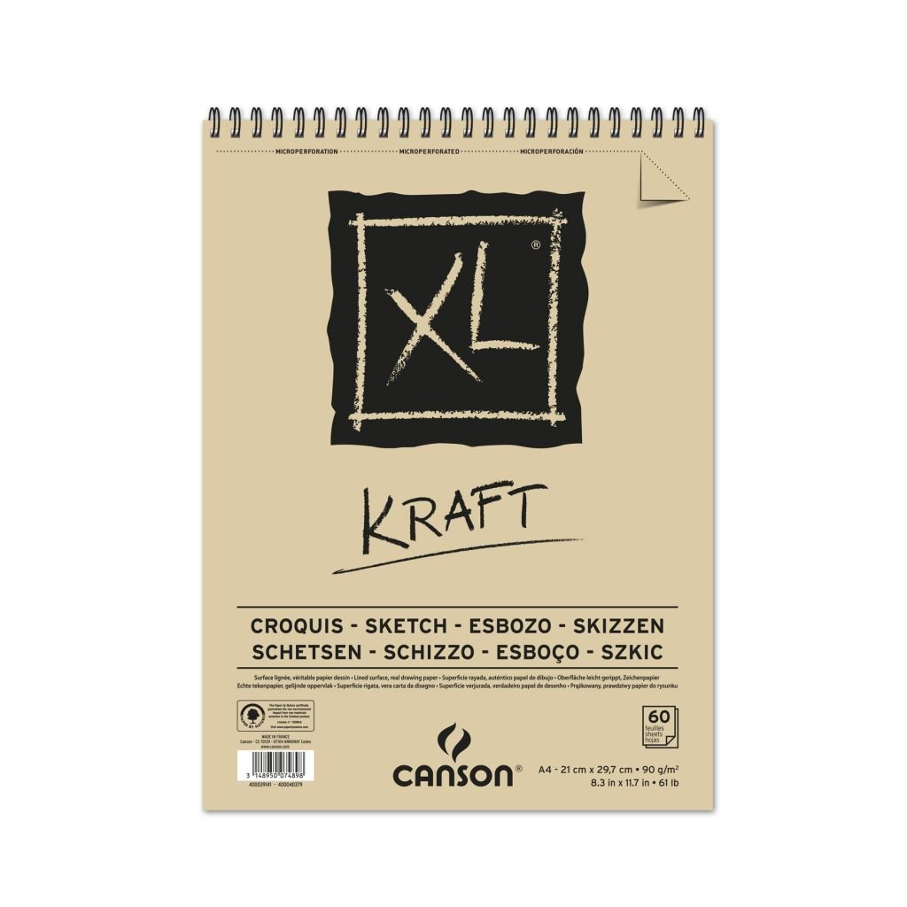Canson XL Kraft Paper - 90 GSM A4 (21x 29.7 cm or 8.3 x 11.7'') -  Laid Texture Pad of 60 Sheets