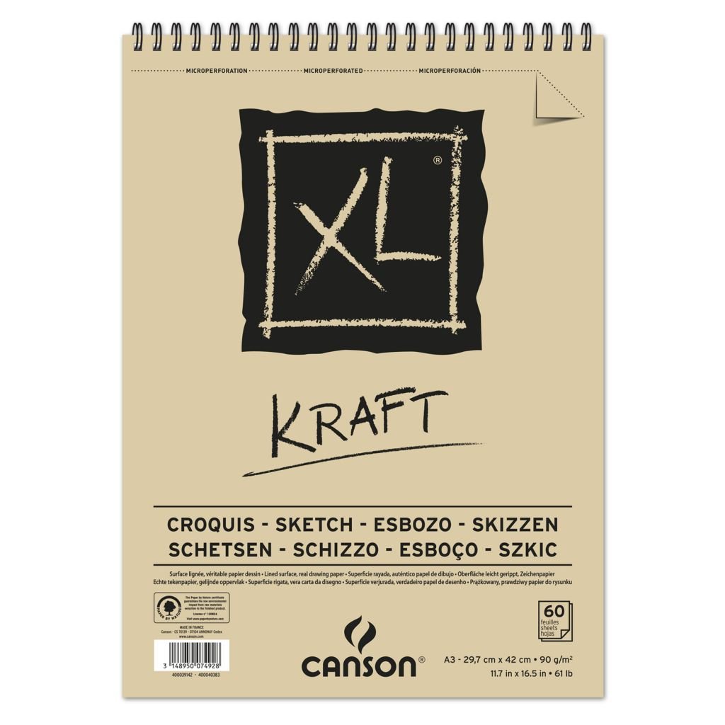 Canson XL Kraft Paper - 90 GSM A3 (29.7x 42 cm or 11.7 x 16.5'') -  Laid Texture Pad of 60 Sheets
