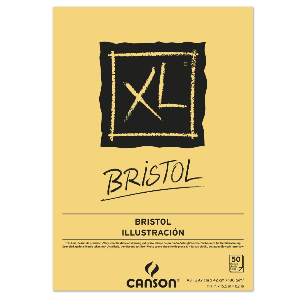 Canson XL Bristol Drawing Paper - 180 GSM A3 (29.7x 42 cm or 11.7 x 16.5'') - Pad of 50 Smooth Sheets
