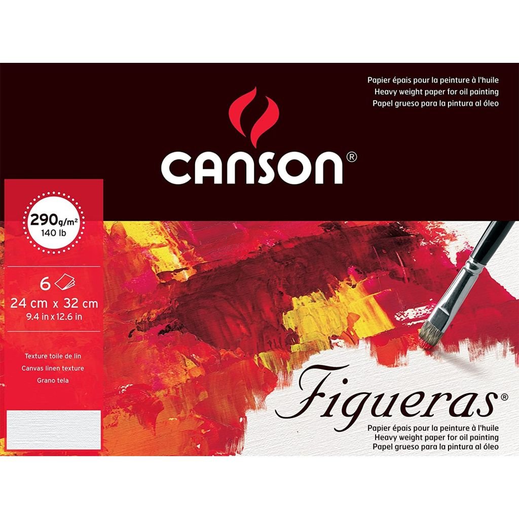 Canson Figueras Oil Paper - Canvas Grain 290 GSM - 24 x 32 cm or 9.4 x 12.6'' - Art Folder of 6 Sheets