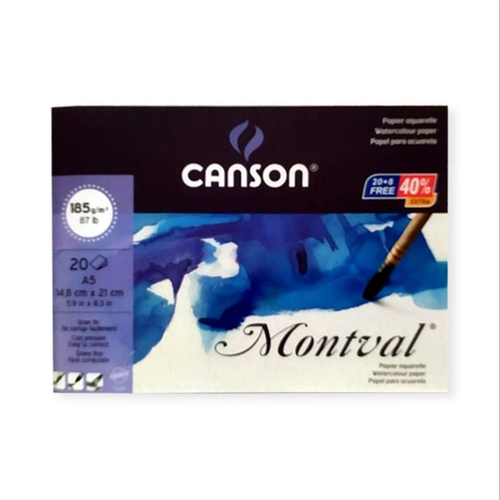 Canson Montval 185 GSM A5 Polypack of (20 + 8) Fine Grain Sheets