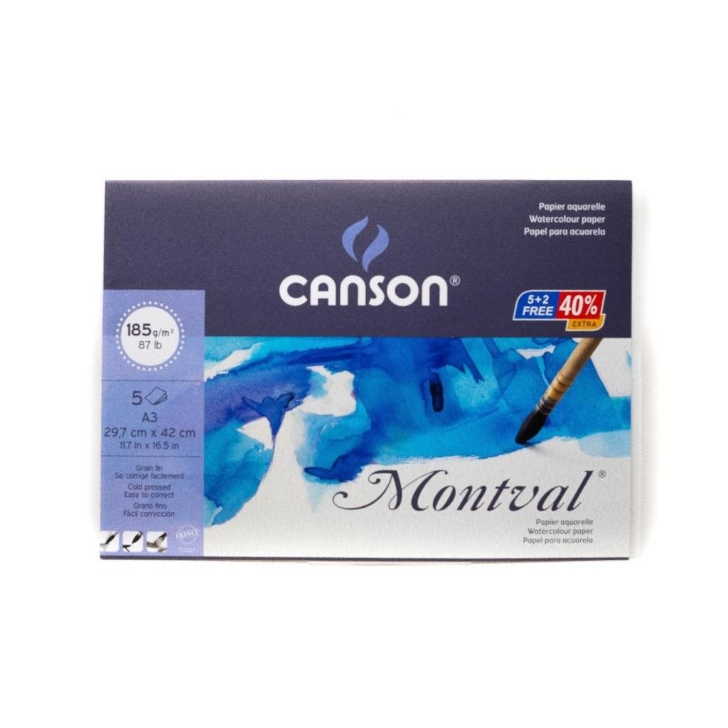Canson Montval 185 GSM A3 Polypack of (5 + 2) Fine Grain Sheets