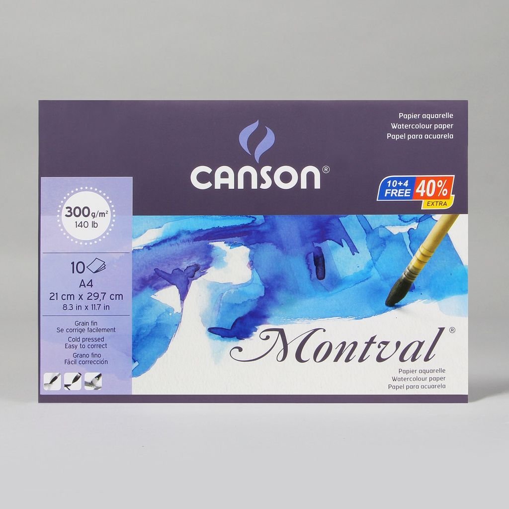 Canson Montval 300 GSM A4 Polypack of (10 + 4) Fine Grain Sheets